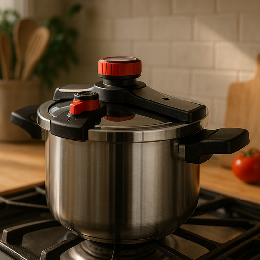Autocuiseur en inox avec système de verrouillage et régulateur de pression