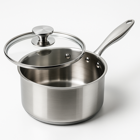 Casserole en inox avec couvercle en verre